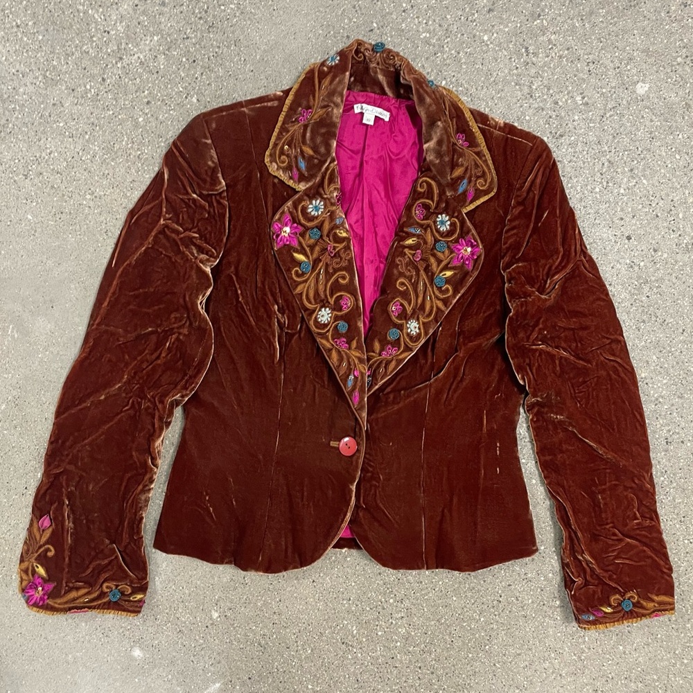 RARE Kathryn Dianos Crushed Velvet Silk Vintage Blazer.  Size 10